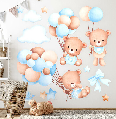 Wall sticker 60x104 Sweet teddy bears with balloons in pastel shades