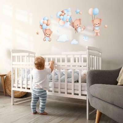 Wall sticker 60x104 Sweet teddy bears with balloons in pastel shades