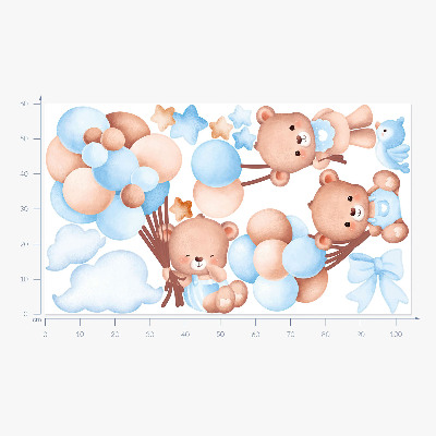 Wall sticker 60x104 Sweet teddy bears with balloons in pastel shades