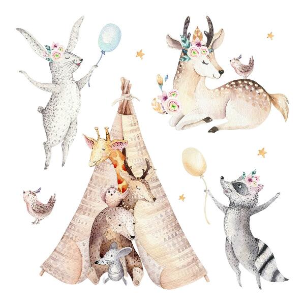 Wall sticker 60x97 Pastel forest animals in a watercolor style