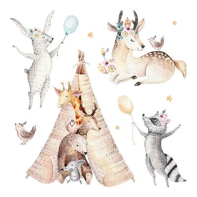 Wall sticker 60x97 Pastel forest animals in a watercolor style
