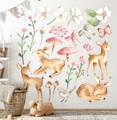 Wall sticker 60x89 Forest animals in pastel watercolor with deer patterns