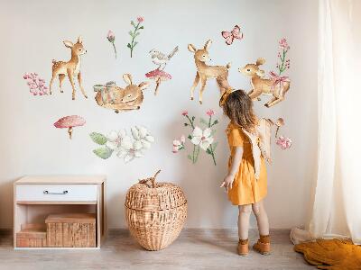 Wall sticker 60x89 Forest animals in pastel watercolor with deer patterns