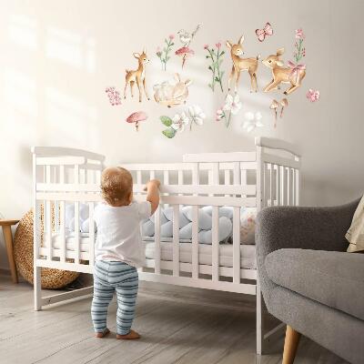 Wall sticker 60x89 Forest animals in pastel watercolor with deer patterns