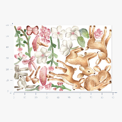 Wall sticker 60x89 Forest animals in pastel watercolor with deer patterns