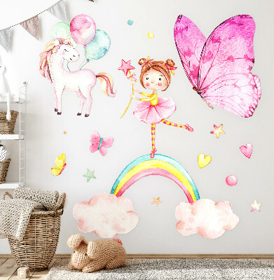 Wall sticker 60x78 Pastel unicorn with balloons on a rainbow