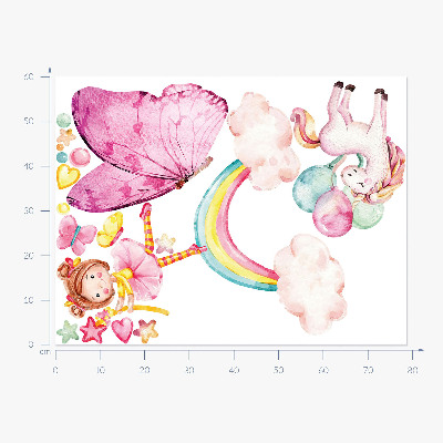 Wall sticker 60x78 Pastel unicorn with balloons on a rainbow