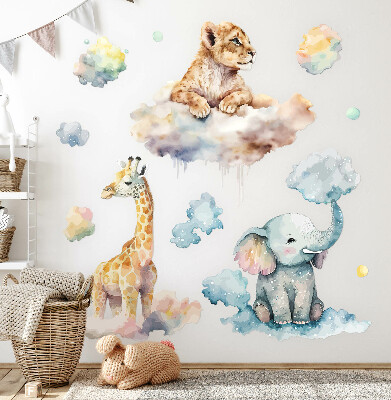 Wall sticker 60x96 Safari with painted wild animals in the clouds