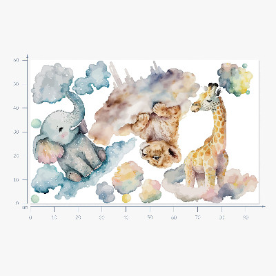 Wall sticker 60x96 Safari with painted wild animals in the clouds