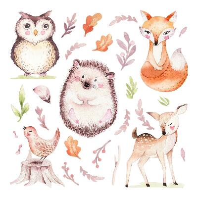 Wall sticker 60x71 Forest creatures in pastel watercolor