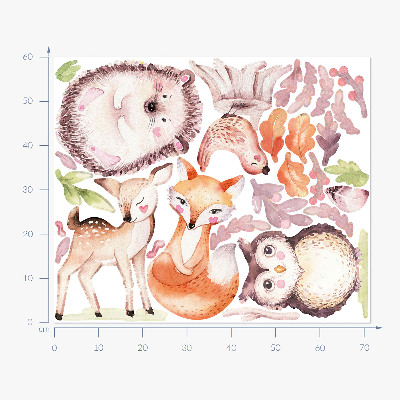Wall sticker 60x71 Forest creatures in pastel watercolor