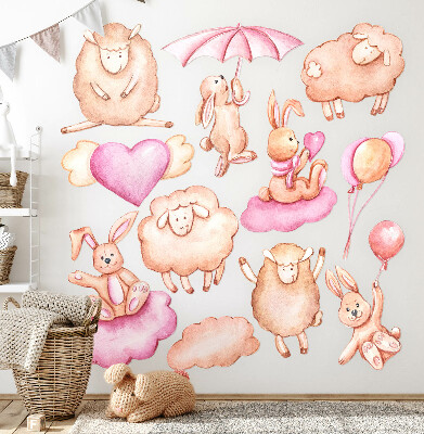 Wall sticker 60x96 Pastel clouds with sheep and rabbits
