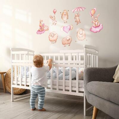 Wall sticker 60x96 Pastel clouds with sheep and rabbits