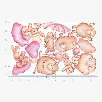 Wall sticker 60x96 Pastel clouds with sheep and rabbits