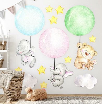 Wall sticker 60x84 Little animals with balloons in pastel colors