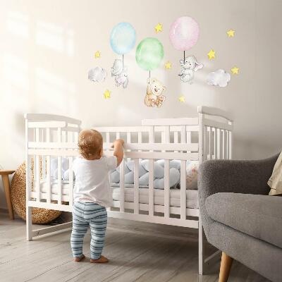 Wall sticker 60x84 Little animals with balloons in pastel colors