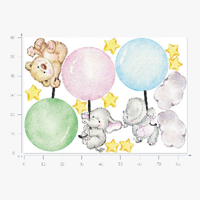 Wall sticker 60x84 Little animals with balloons in pastel colors