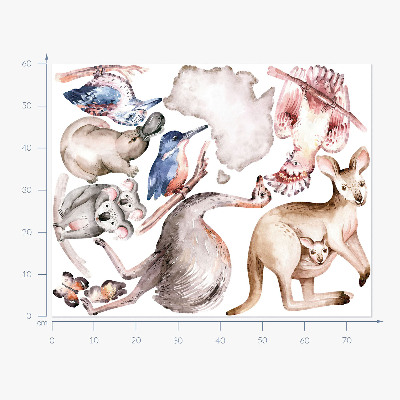 Wall sticker 60x76 Australian fauna in delicate pastels
