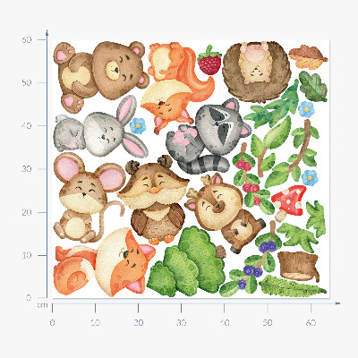 Wall sticker 60x64 Forest animals and plants in a watercolor style