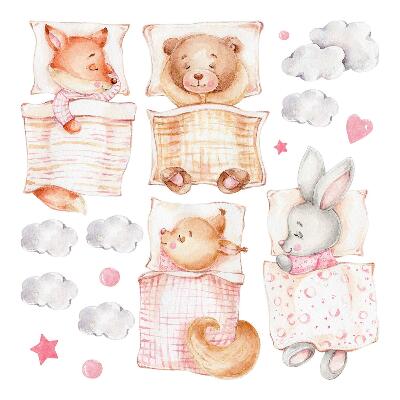 Wall sticker 60x81 Adorable animals in pastel watercolor style