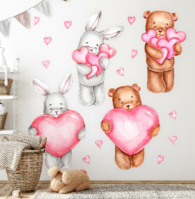 Wall sticker 60x101 Pastel watercolor with bowls and rabbits in hearts