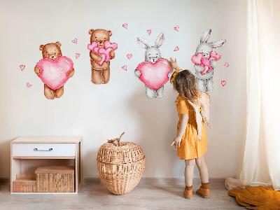 Wall sticker 60x101 Pastel watercolor with bowls and rabbits in hearts