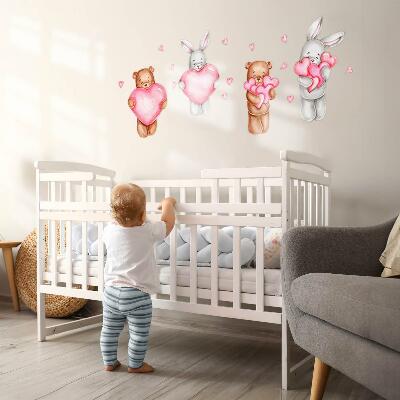 Wall sticker 60x101 Pastel watercolor with bowls and rabbits in hearts