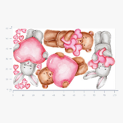 Wall sticker 60x101 Pastel watercolor with bowls and rabbits in hearts
