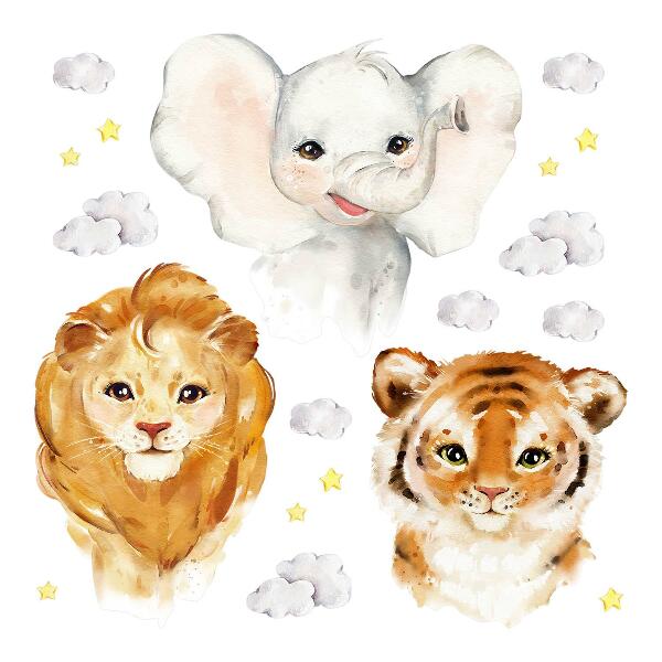Wall sticker 60x95 Animals in the clouds in watercolor style
