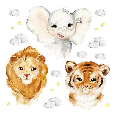 Wall sticker 60x95 Animals in the clouds in watercolor style