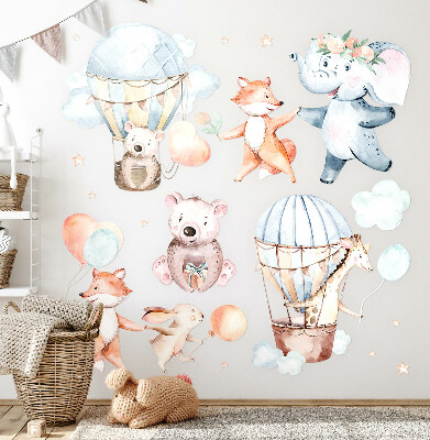 Wall sticker 60x105 Pastel creatures with balloons in watercolor clouds