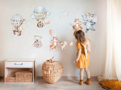 Wall sticker 60x105 Pastel creatures with balloons in watercolor clouds