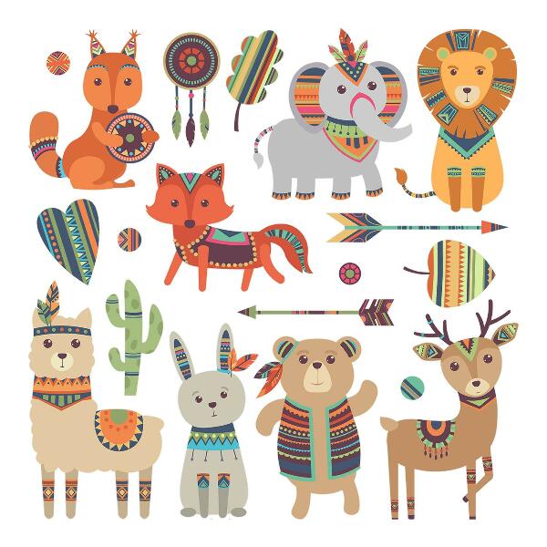Wall sticker 60x72 Boho animals pastel illustrations