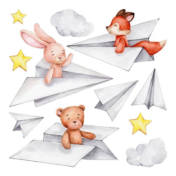 Wall sticker 60x102 Cute animals in paper airplanes