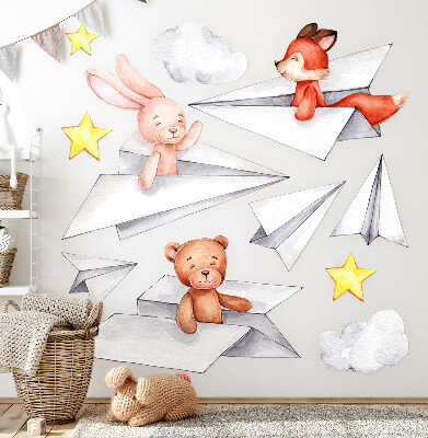 Wall sticker 60x102 Cute animals in paper airplanes