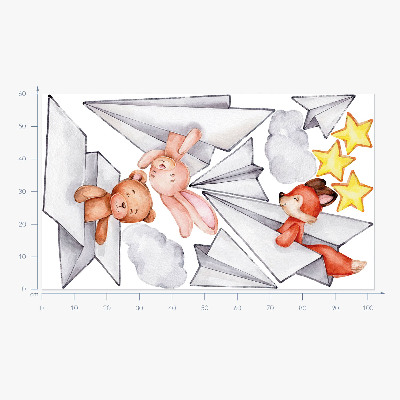 Wall sticker 60x102 Cute animals in paper airplanes