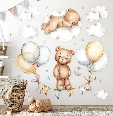 Wall sticker 60x80 Teddy bears in pastel balloons and clouds