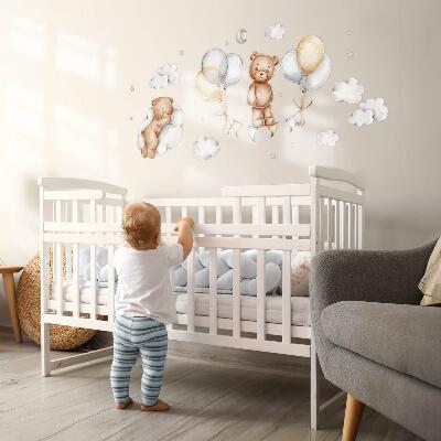 Wall sticker 60x80 Teddy bears in pastel balloons and clouds