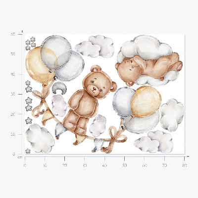 Wall sticker 60x80 Teddy bears in pastel balloons and clouds