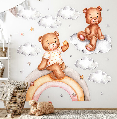 Wall sticker 60x79 Cute teddy bears on a rainbow in pastel watercolor