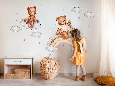Wall sticker 60x79 Cute teddy bears on a rainbow in pastel watercolor