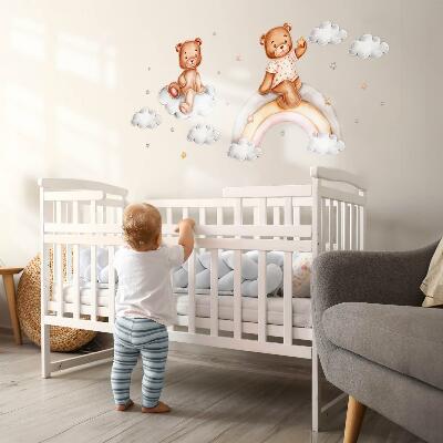 Wall sticker 60x79 Cute teddy bears on a rainbow in pastel watercolor