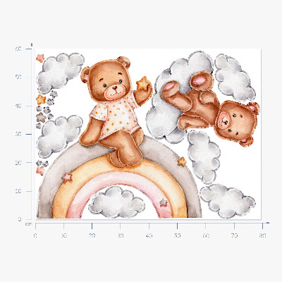 Wall sticker 60x79 Cute teddy bears on a rainbow in pastel watercolor
