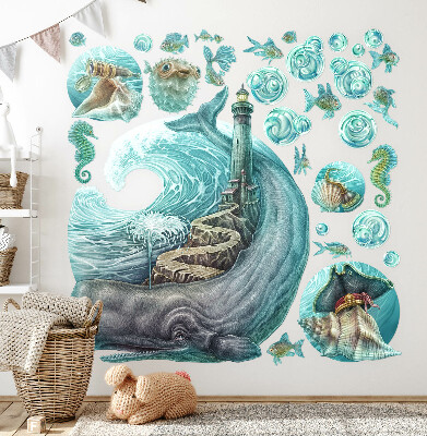 Wall sticker 60x69 An underwater fairy tale of a lighthouse in pastels