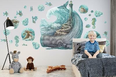 Wall sticker 60x69 An underwater fairy tale of a lighthouse in pastels