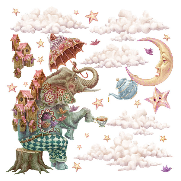 Wall sticker 60x83 A magical land of animals in pastel drawing