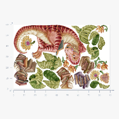 Wall sticker 60x90 Red dinosaur with drawings and flowers