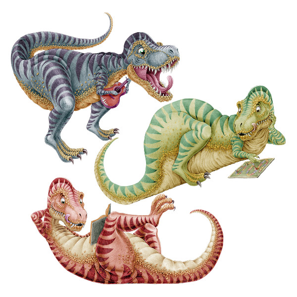 Wall sticker 60x91 Colorful dinosaurs in a cartoon pastel style