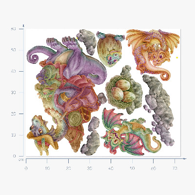 Wall sticker 60x73 A fairy-tale family of colorful dragons in pastels