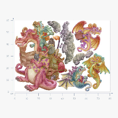 Wall sticker 60x80 Fairy tale dragons in pastel shades